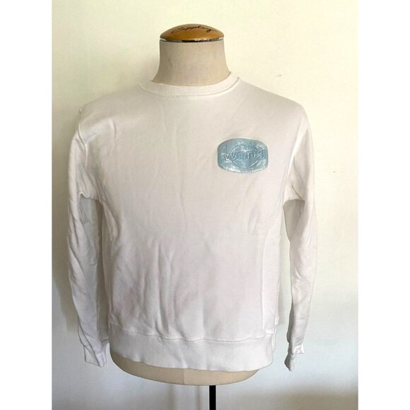 Alexander Wang Blue Plastic Logo White Cotton Sweatshirt Crewneck Women's Sz L - Picture 3 of 16